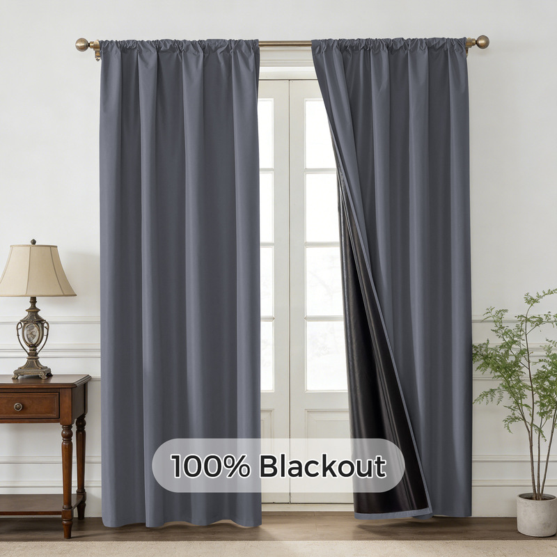 Cross-Border Amazon Best-Selling Spring Silk Laminated Curtains, Export Solid Color Curtains, Fully Blackout, Waterproof, and Heat-Insulating Curtains Cross-Border Amazon Best-Selling Spring Silk Laminated Curtains, Export Solid Color Curtains, Fully Blackout, Waterproof, and Heat-Insulating Curtains