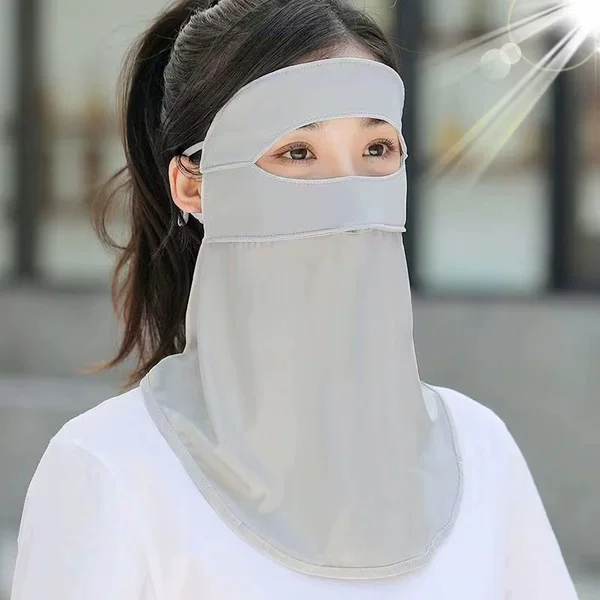 Summer Ice Silk Sunscreen Veil Neck Protection Ear-Hanging Mask Uv Protection Full Face Breathable Sunshade Breathable Sunscreen