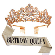 歐美多水晶玻璃BIRTHDAY QUEEN女王生日皇冠披肩綬帶肩帶派對用品