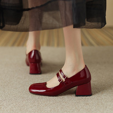 玛丽珍鞋2023秋季新款女鞋粗跟中跟时装鞋红色婚鞋浅口单鞋女