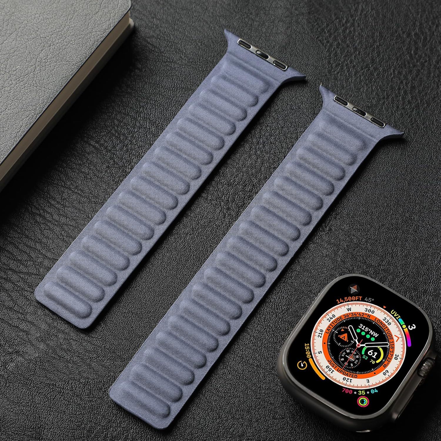 适用苹果手表6789f二代磁吸新型材料表带iwatch ultra精制斜纹腕