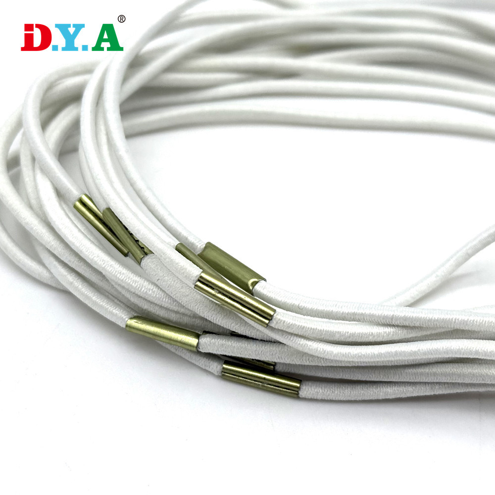 厂家涤纶进口乳胶弹力绳白色弹力圆绳3mm弹力绳金属夹片固定橡筋