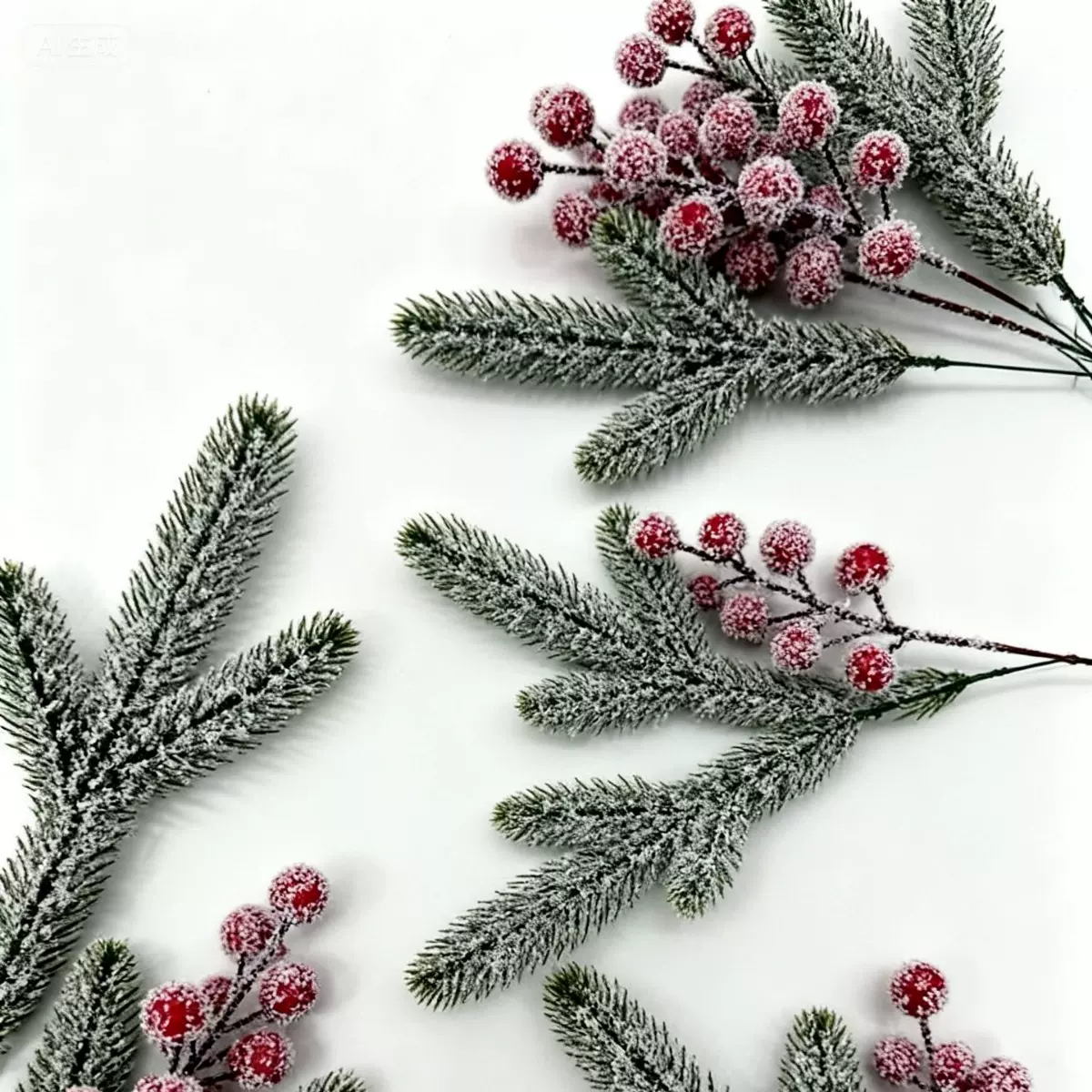 亚马逊爆款圣诞装饰品手工DIY制作圣诞白雪松针圣诞白雪红果圣诞