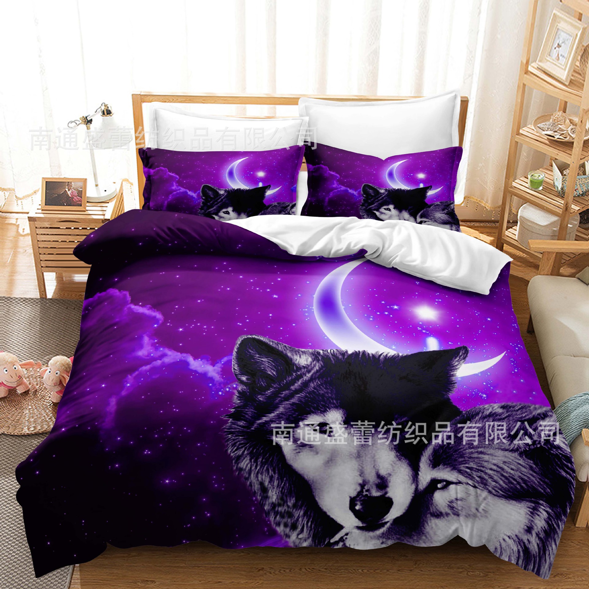 Serie de lobo 3D Impresión digital transfronteriza cubierta de edredón de comercio exterior conjunto de tres piezas conjunto de ropa de cama de cuatro piezas ventas directas de la fábrica