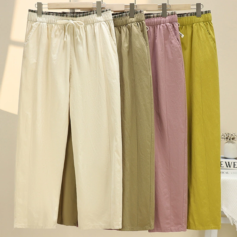 Женские брюки среднего и пожилого возраста, брюки для бабушек, эластичные брюки, универсальные повседневные брюки для мам, новый свободный прямой летний тонкий стиль.