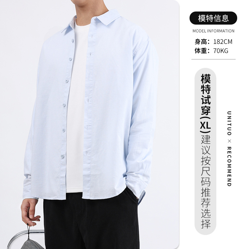 Hombres lino de manga larga camisa de hombre primavera y otoño camisa de alto nivel camisa casual suelta chaqueta de hombre