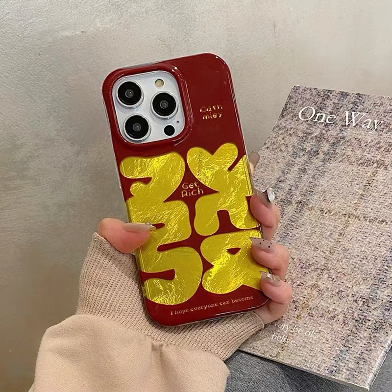 Texto festivo de hilo de plumas dorado de marea nacional para iPhone 14 funda para teléfono móvil 15ProMax Apple 12 hombres y mujeres 13 marea