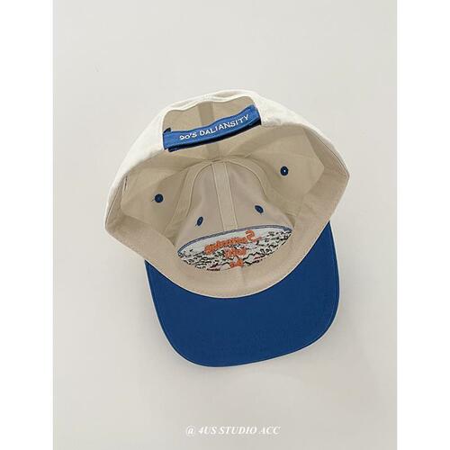 Niche color-blocking flat-brimmed hip-hop hat Japanese retro embroidered street trendy baseball cap women's face-showing small peaked cap