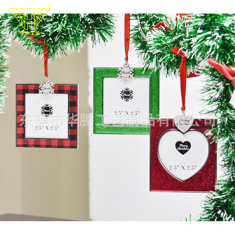 Christmas metal photo frame patch square photo frame cross-border metal snowflake small pendant pet photo frame pendant