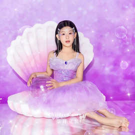 儿童礼服2026新款美人鱼紫色梦幻公主主题服装影楼女童摄影小礼服