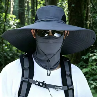 2025新款男士户外遮阳防晒15CM大帽檐夏天太阳帽钓鱼帽登山渔夫帽