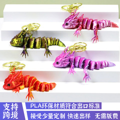 国境を越えた3Dプリントによるリアルな尖った角を持つトカゲのキーホルダー、リアルな動物の可動式キーホルダー、リアルな六角竜のおもちゃのキーホルダー