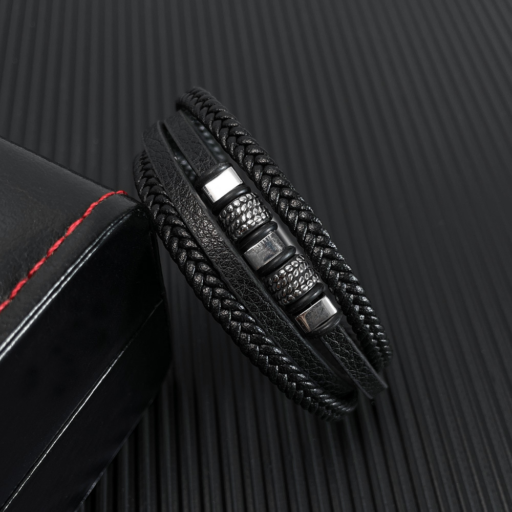 Men's Multi-layer Leather Bracelet Stainless Steel Magnetic Clasp_voghion.com