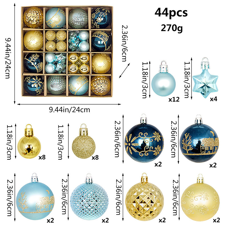 Juego de Esferas Navideñas Set de 44 Piezas 3-6 cm de Plástico Colgante para Árbol de Navidad image 19