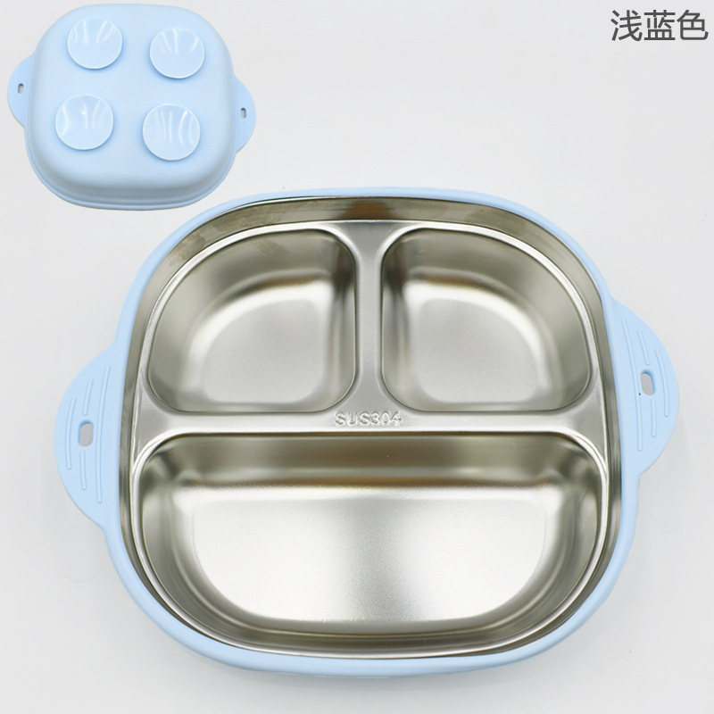 亚马逊不锈钢儿童餐盘带吸盘母婴餐具可拆卸吸盘碗宝宝304分格盘|undefined