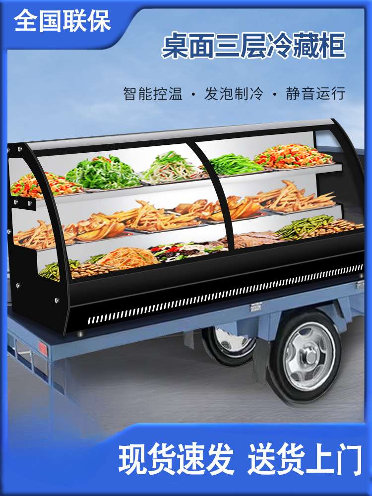 三层阶梯式冷藏保鲜展示柜夜市摆摊冰柜三轮车炸串烧烤台式点菜柜