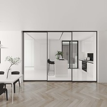 厨房门推拉门极窄吊轨三联动阳台钛镁铝合金框长虹玻璃移门极窄门
