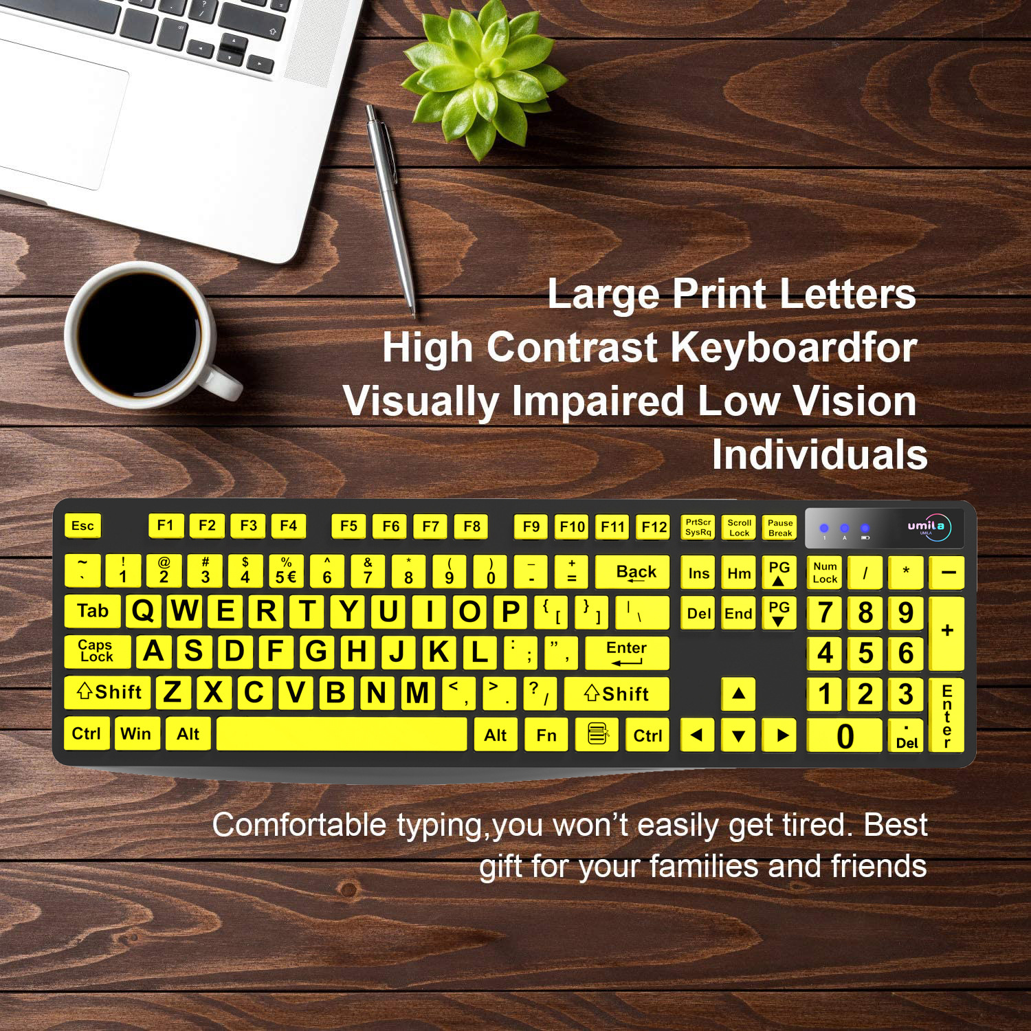Wired Large-Character Keyboard for the Elderly, Suitable for the Elderly with Amblyopia and Myopia, Large-Letter Yellow Keyboard for Office and Home Use