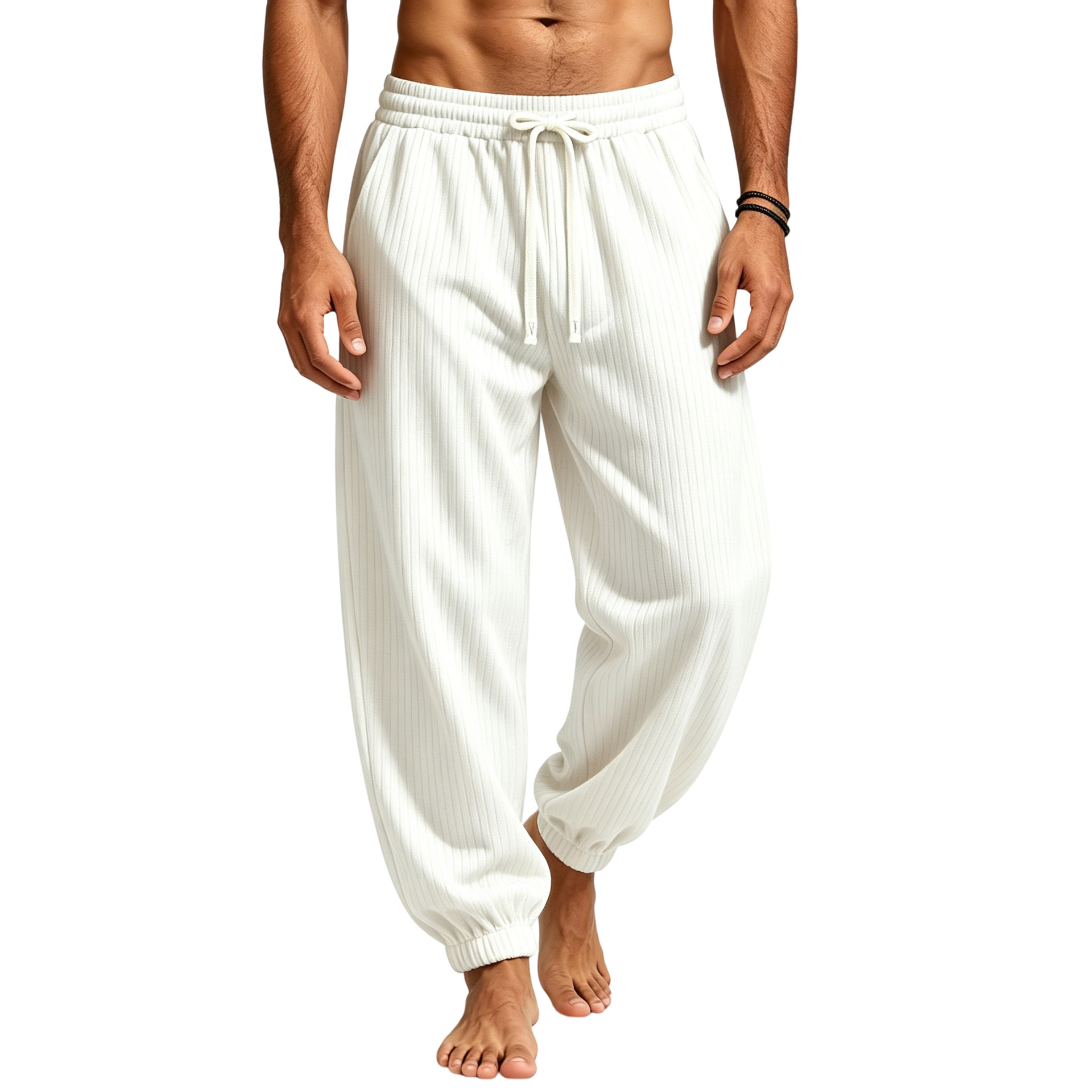 Men's Ribbed Jogger Sweatpants Loose Fit Drawstring Casual Pants Multi Color Versatile Drape Athletic Trousers Spring Summer Style_voghion.com