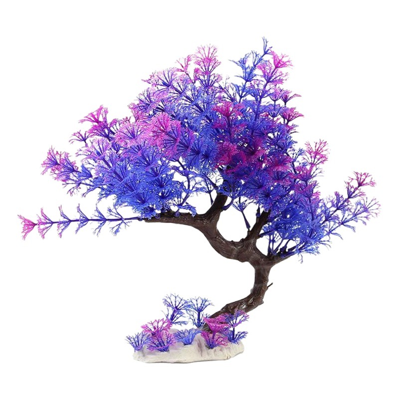 Simulación de mascotas Acuario de agua, decoración, paisajismo, acuario de agua, acuario de peces, suministros para tanques de tortugas, flores de plástico, árboles curvos, plantas de bonsáis