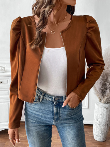 Cross-border European and American women's elegant solid-color lamb leg sleeve thin long-sleeved jacket coat