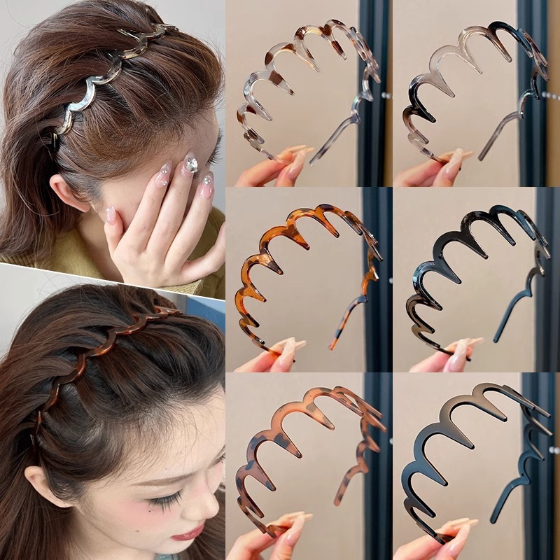 Alto cráneo simple ondulado banda de cabello 2025 nueva primavera y verano fuera con dientes de lavado de cara clip de cabello rotos