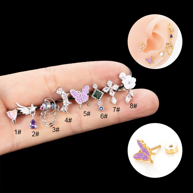 Ear Studs Classification 1 Piece 316L Stainless Steel Copper Artificial Pearls Zircon Ear Cartilage Rings & Studs Star Heart Shape Butterfly Waterproof Non Tarnish Surgical Steel