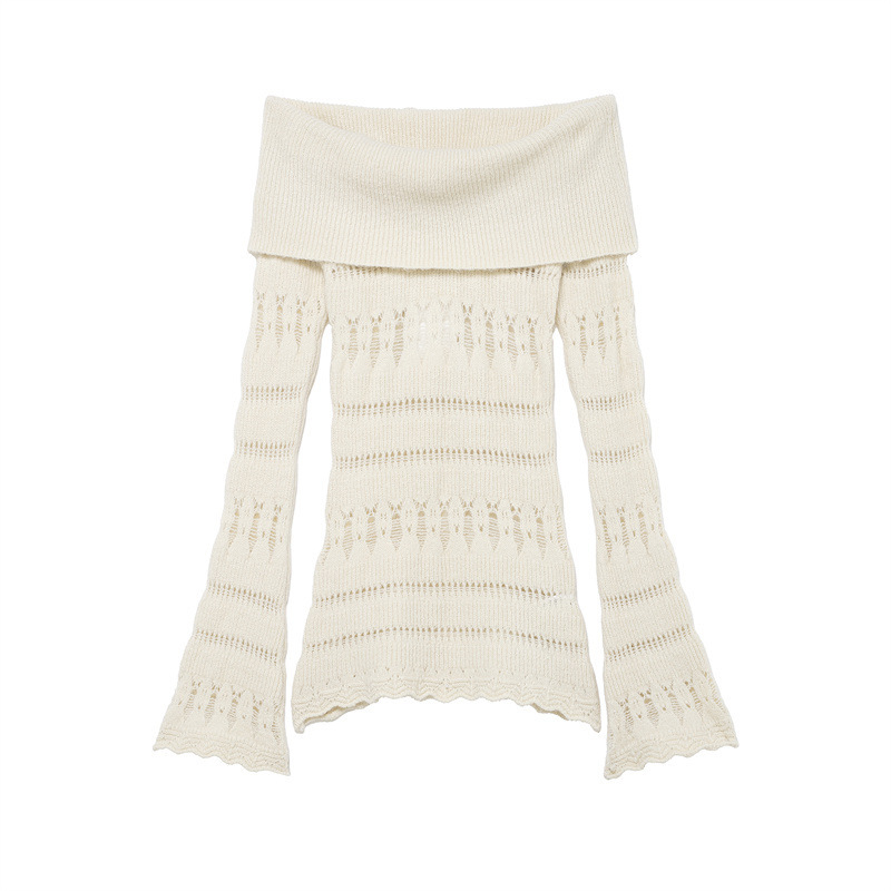 Foreign Trade Wholesale European and American Style 2025 New Fashion Elegant Amazon Women's Cut Out Off-Shoulder Knitwear 1131870