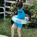24夏季新款韩国童装男童中小童字母印花蓝色海边度假分体长袖泳衣