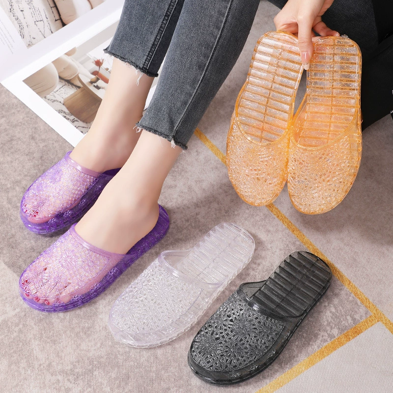 Летние новые хрустальные туфли Баотоу женские прозрачные желе плоские сандалии в ванной комнате противоскользящие