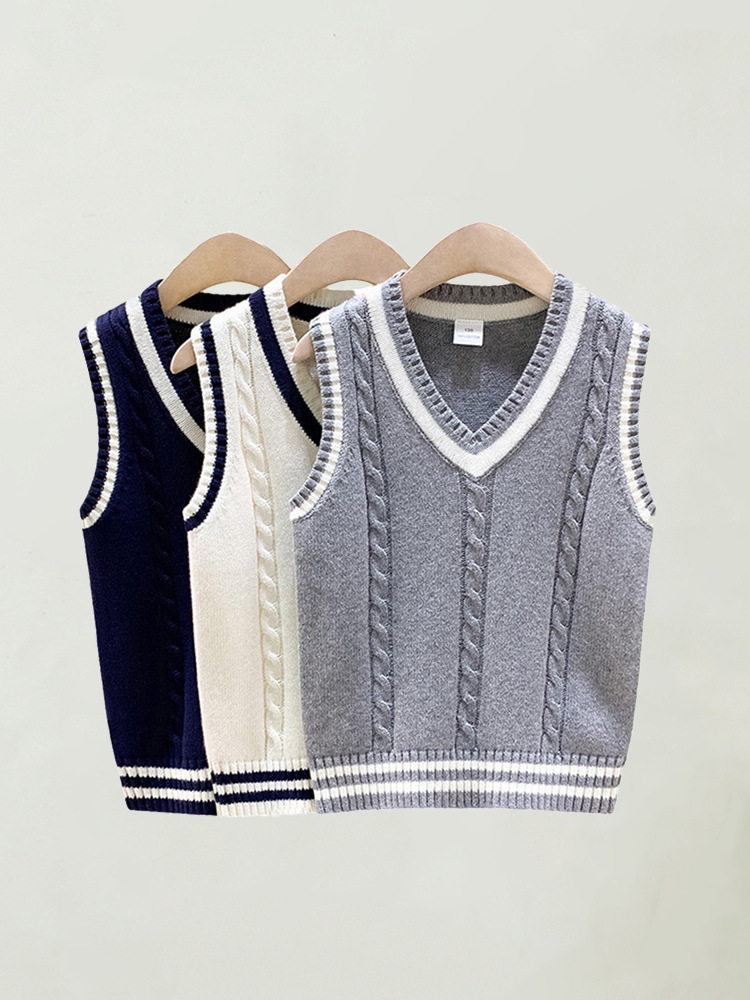 Children's Vests, Spring and Autumn Knitted Sweaters, Vests, Kindergarten Uniforms, Same Style for Men and Women, Warm Student Class Uniforms Wholesale
