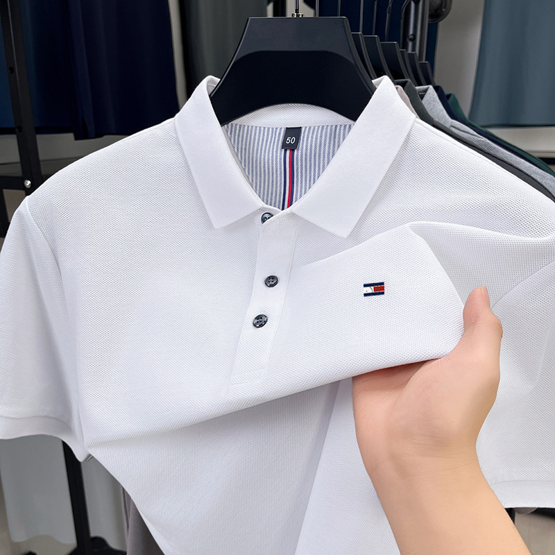 American Tommy Tommy Pure Color Short-Sleeved T-Shirt Men's Summer New Style Young and Middle-Aged Business Casual Big-Name Polo Shirt