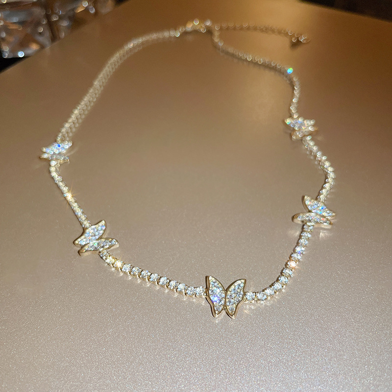 20g Weight Zircon Inlay Material Fairy Style Butterfly Zircon Alloy Choker Wholesale