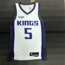 75周年 国王队 白色紫色 5号 福克斯篮球服无袖背心NBA球衣