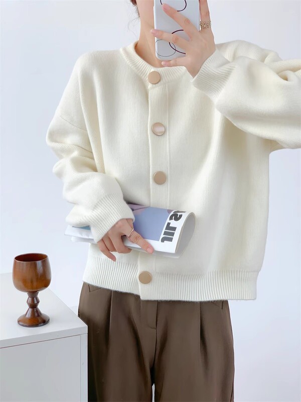 软糯设计感单排扣针织毛衣开衫女2025秋季宽松百搭ins风上衣外套|undefined
