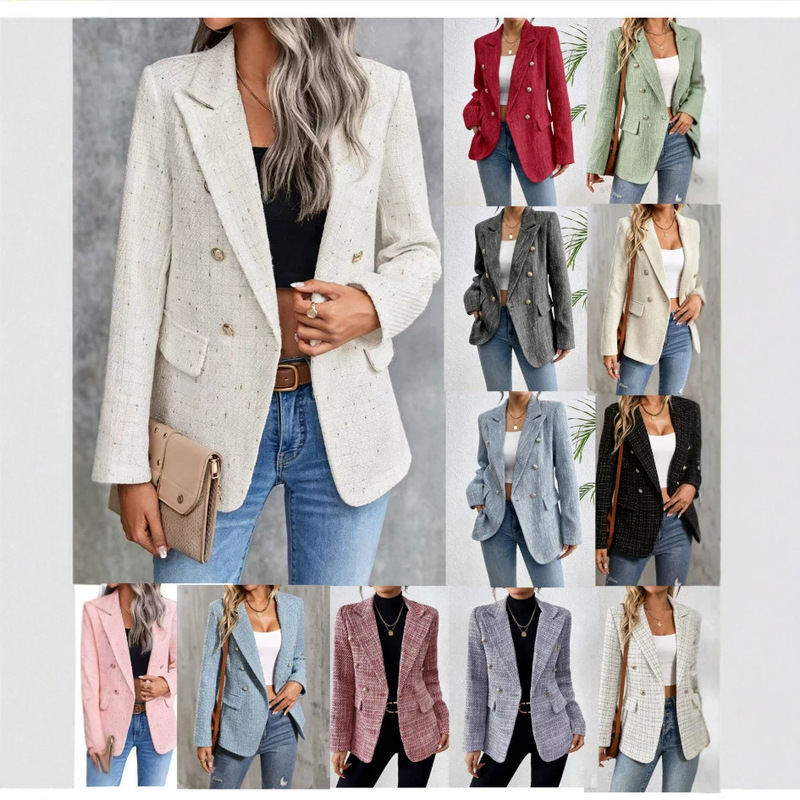 13 Colors in Stock 2026 New European and American Style Tweed Double-Breasted Blazer for Women, Slim Fit, Flattering, Versatile 13 Colors in Stock 2026 New European and American Style Tweed Double-Breasted Blazer for Women, Slim Fit, Flattering, Versatile
