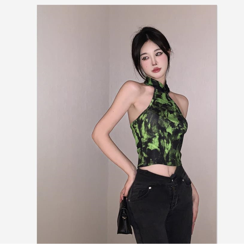 純欲風辣妹扎染掛脖吊帶背心女內搭夏季抹胸外穿打底性感無袖上衣