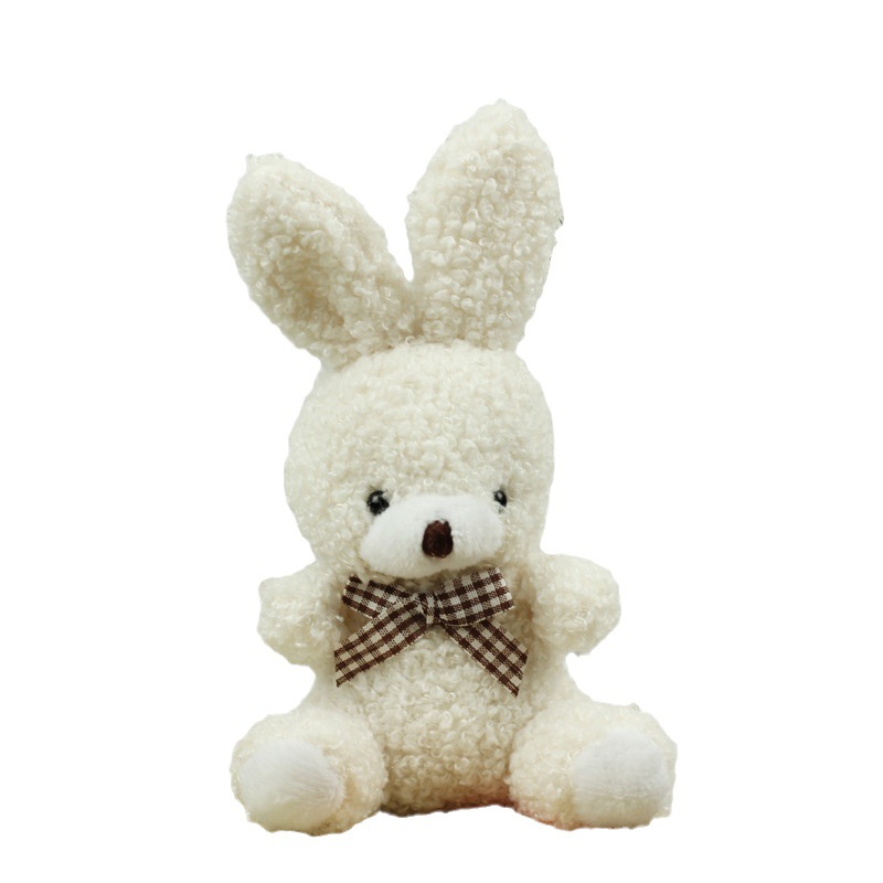 Dibujos animados lindo pajarita sentado conejito muñeca de juguete de los niños de peluche colgante mochila llavero muñeca al por mayor