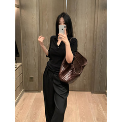 FOX ROOM POLO领简约中袖T恤女2025秋季新款亲肤薄款纽扣上衣M011