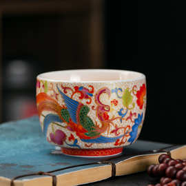 珐琅彩凤凰功夫茶杯羊脂玉瓷茶盏陶瓷主人杯家用品茗杯客杯小单杯