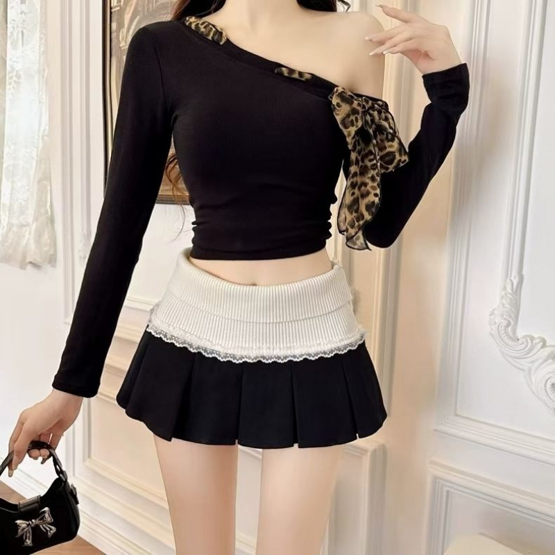 Women's Lace Stitching Design Pleated Hot Girl Skirt