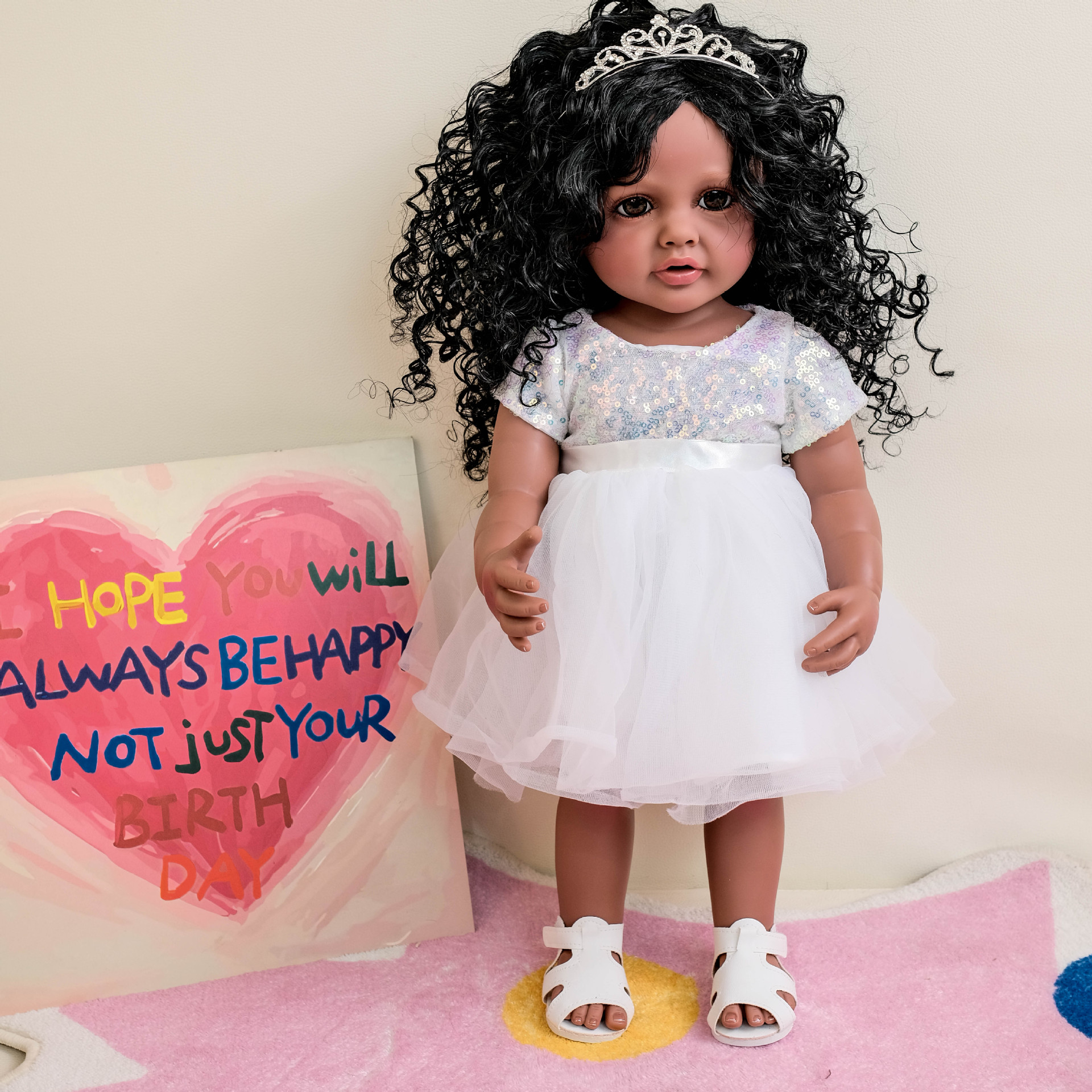 NPK22inch falda de gasa blanca con lentejuelas de goma completa Betty simulación renacimiento muñeca acompañante niño regalo
