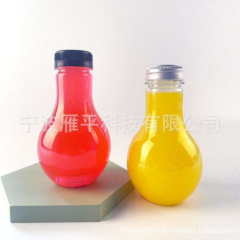 工厂现货 320ml LED 发光灯泡瓶 PET塑料时尚创意果汁果酒饮料瓶
