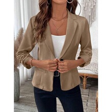 M 19884 Casual Solid Color Button Cuff Pleat Blazer ��ɫ�~��