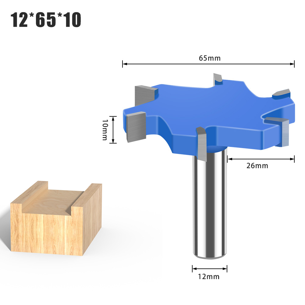 Cuchillo en forma de T de cuatro dientes de 6 dientes 1/2 mango Herramienta de carpintería de mango de 12mm Cuchillo de ranura en forma de T alargado Cuchillo de ranura Cortador de fresado en forma de T Cuchillo Tenon