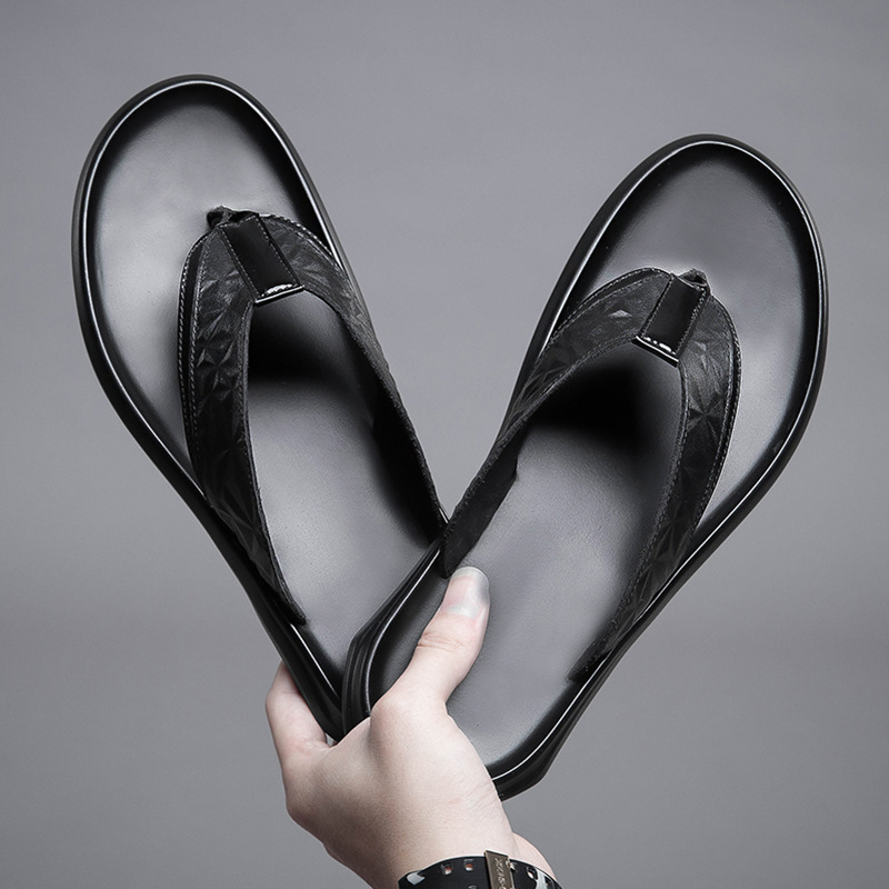 素版动感凉拖鞋男夏季夹趾人字拖男士牛皮凉鞋男鞋头层牛皮沙滩鞋