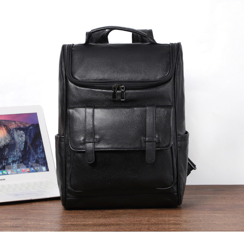 Ba lô da bò lớp đầu da thật 42×15×30 cm, túi đựng laptop dung lượng lớn đa năng đi du lịch ngoài trời — Màu đen chi tiết 3