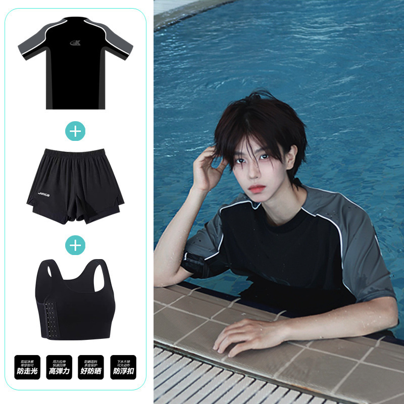 대외 무역 인기 수영복, 다이빙 슈트, 컬러 블록 자외선 차단 의류, 남성용 반팔 스노클링 슈트, 스플릿 수영복, 서핑 및 사이클링 슈트