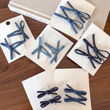 蝴蝶结牛仔发夹女2024新款高级感一字夹刘海碎发侧边夹鸭嘴夹发饰