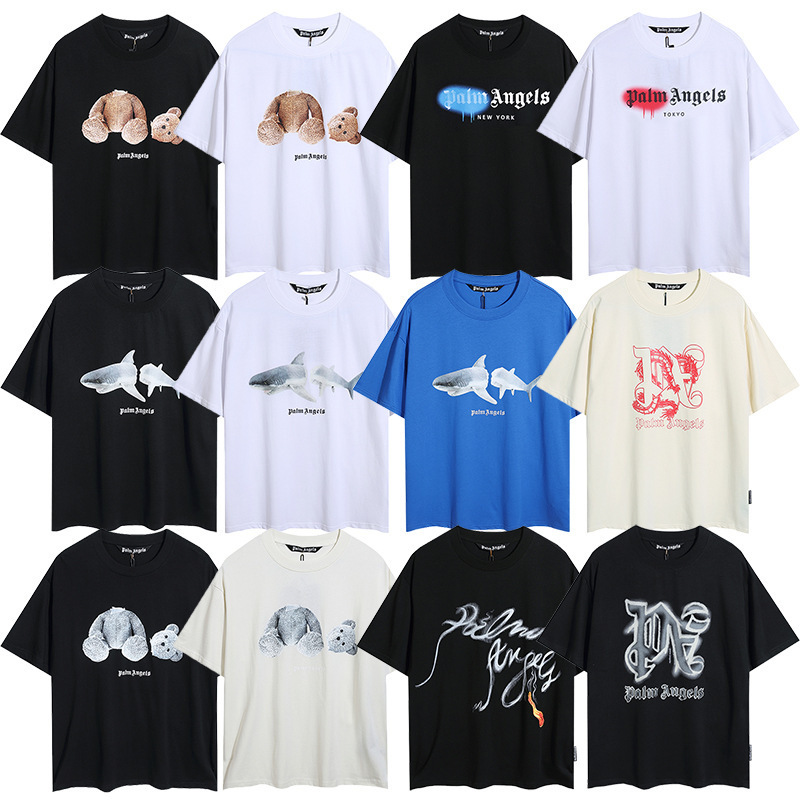 Palm Angels Fog Cartoon Bear Cartoon Angels Loose Summer Couple's Top Trendy Brand Short-Sleeve T-Shirt for Men